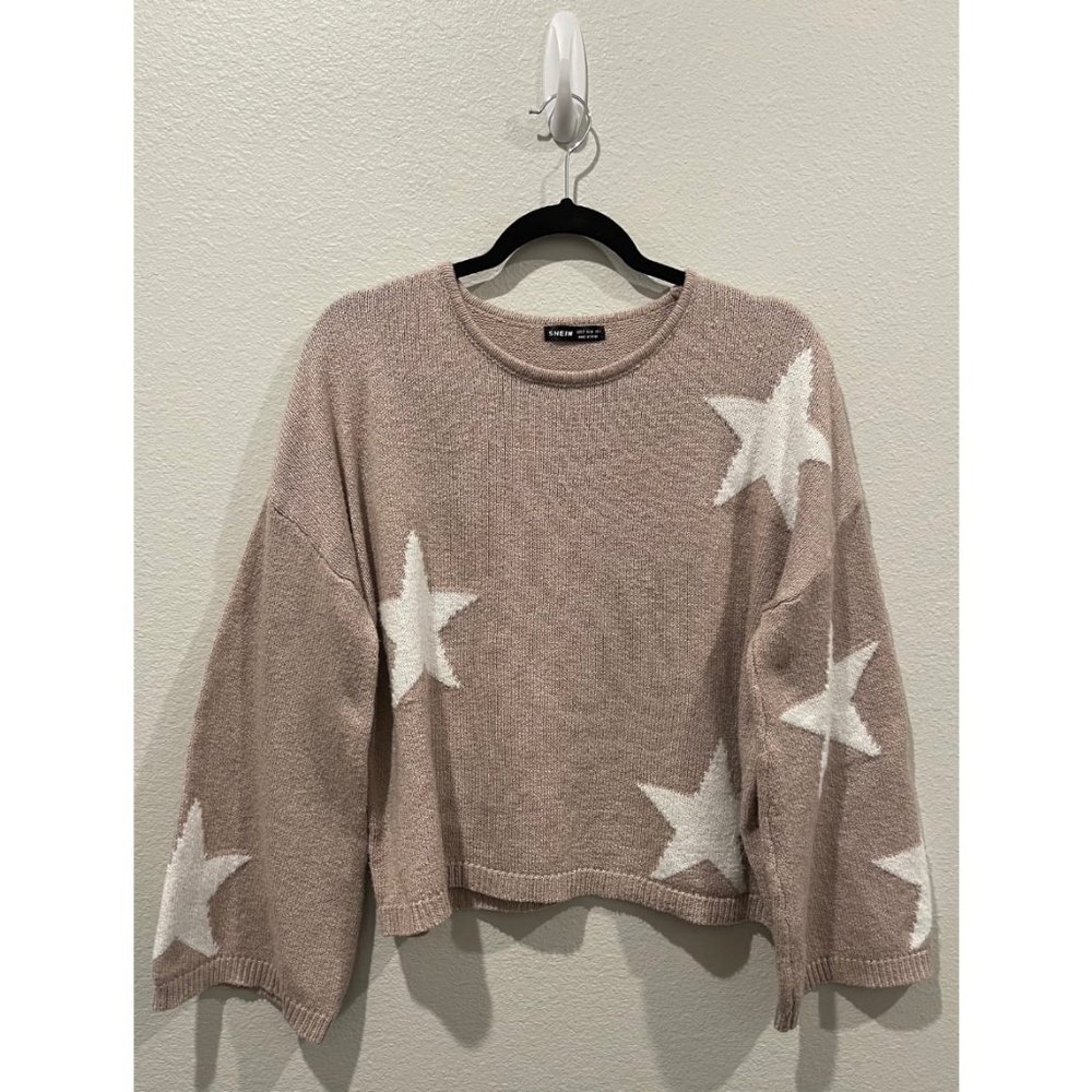 SHEIN Star Long Sleeve Soft Tan Sweater
